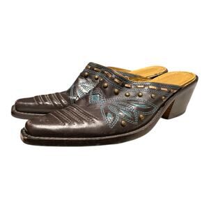 Cassandra Ray Western  Slip On Boot Mules Brown Turquoise Leather Size 6.5 M